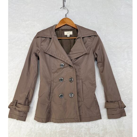 Womens‎ Pea Coat Rain Jacket Merona Size XS Tan Brown Double Breasted Button Up - Picture 13 of 16